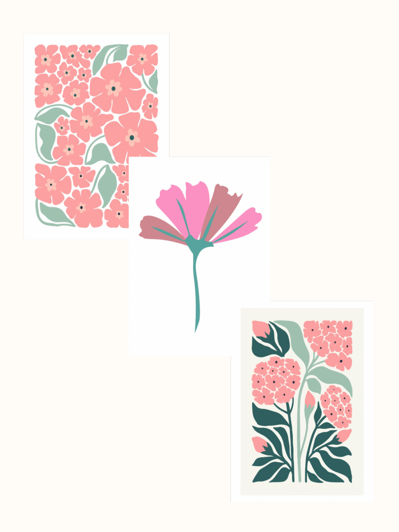 Pink Flowers Trio Pack Posters