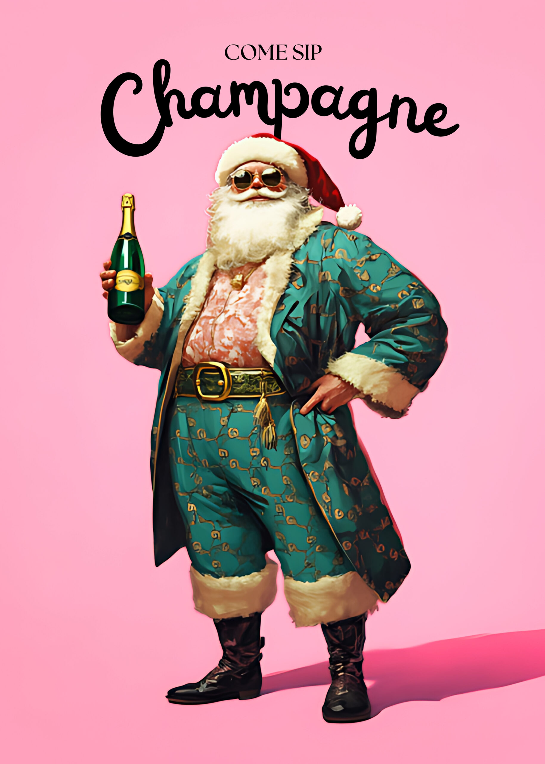 Champagne Santa — Green Suit