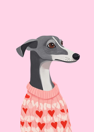 Greyhound in Heart Sweater