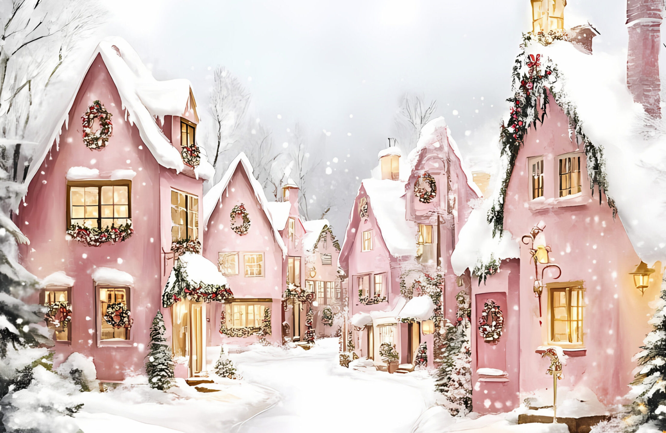 Pink Snow Village