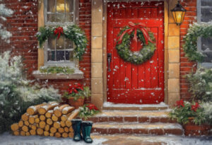 Red Door with Wreath
