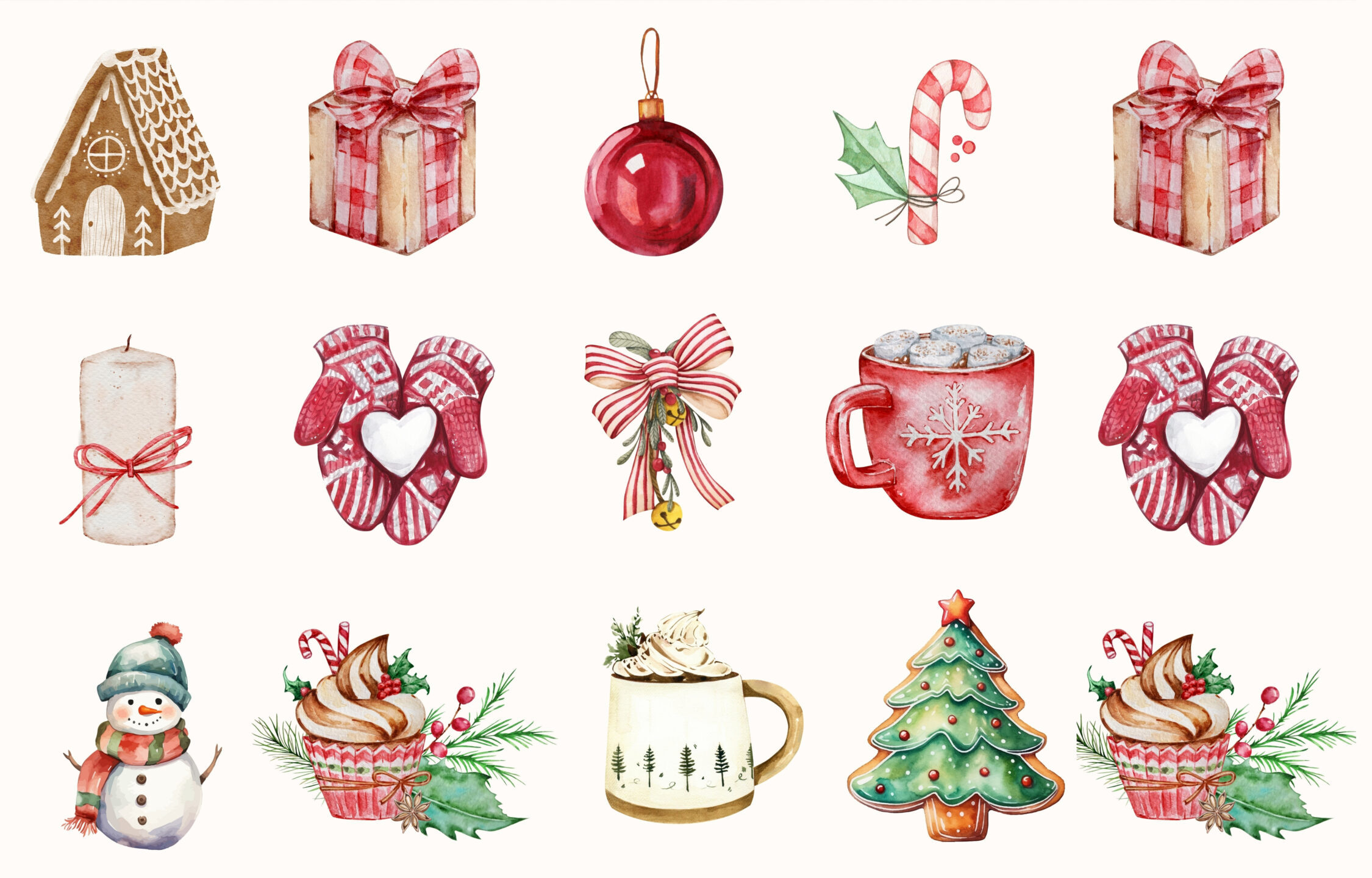 Watercolor Christmas Icons