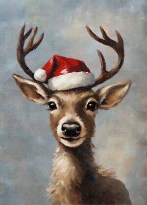 Young Deer with Santa Hat